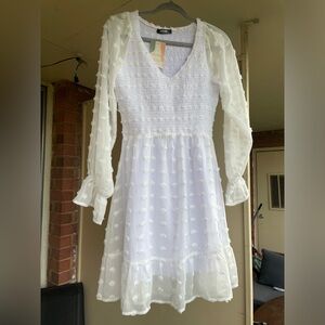 Smocked Short Dress with Long Sleeves
